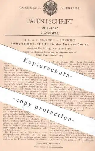 original Patent - H. F. C. Hinrichsen , Hamburg , 1900 , Photographisches Objektiv für eine Panorama - Camera | Kamera !