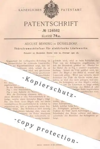 original Patent - August Berning , Düsseldorf , 1901 , Türstromschließer für elektrische Läutewerke | Tür - Schließe