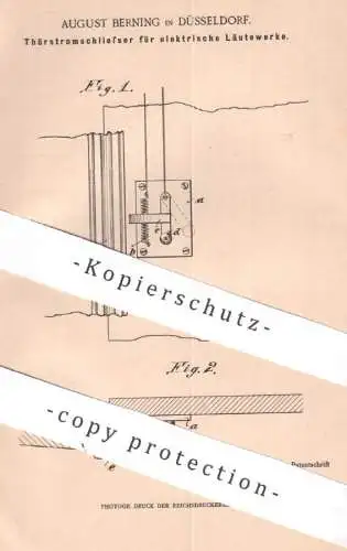 original Patent - August Berning , Düsseldorf , 1901 , Türstromschließer für elektrische Läutewerke | Tür - Schließe