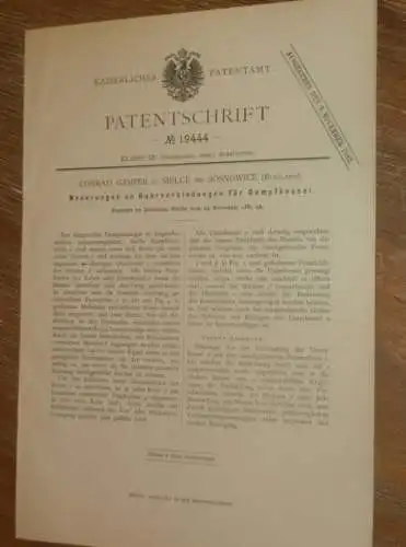 original Patent - Georg Gamper in Sielce b. Sosnowice i. Polen , 29.11.1881 , Apparat für Dampfmaschine , Russland !!