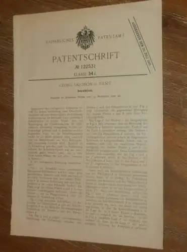 original Patent - Georg Salomon in Tilsit / Sowetsk  in Ostpreussen , 15.11.1900 , Schreibtisch , Möbel , Tischlerei !!