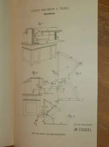 original Patent - Georg Salomon in Tilsit / Sowetsk  in Ostpreussen , 15.11.1900 , Schreibtisch , Möbel , Tischlerei !!