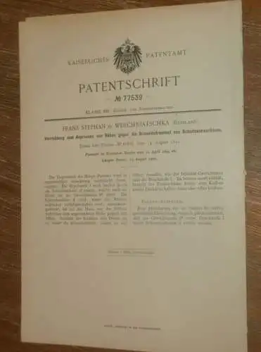 original Patent - Franz Stephan in Werchniatschka b. Kiew / Russland , 11.04.1894 , Apparat für Zuckerfabrik , Zucker !!