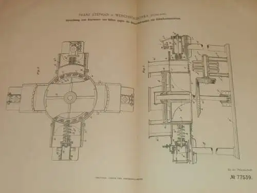 original Patent - Franz Stephan in Werchniatschka b. Kiew / Russland , 11.04.1894 , Apparat für Zuckerfabrik , Zucker !!