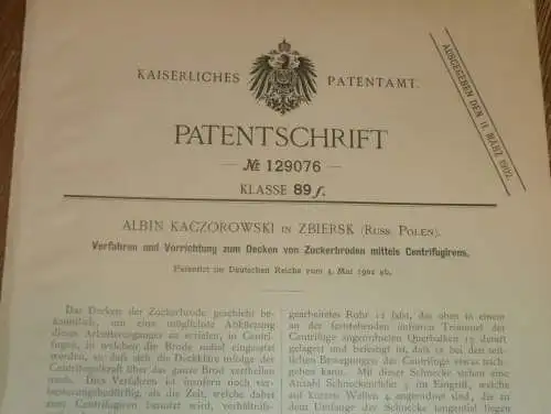 original Patent - Albin Kaczorowski in Zbiersk / Polen , 4.05.1901 , Zuckerbrot , Brot , Bäcker , Bäckerei !!!