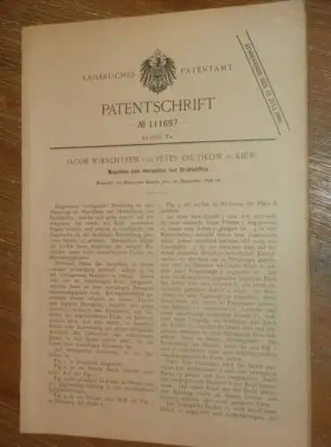 original Patent - Paul Göldner in Kiew / Russland , 21.12.1898 , Maschine für Nägel , Draht !!!