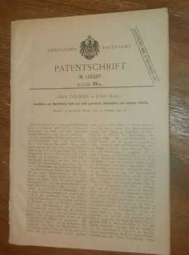 original Patent - Paul Göldner in Lodz i. Polen , 17.02.1900 , Herstellung von Buchstaben , Presse , Russland  !!!