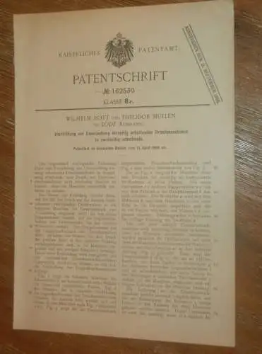 original Patent - Wilhelm Rott und Theodor Müllen in Moskau / Russland , 12.04.1904 , Druckmaschine , Druckerei !!!