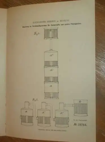 original Patent - Alexander Herbst in Moskau / Russland , 3.04.1881 , Apparat für Zuckerfabrik , Zucker !!!