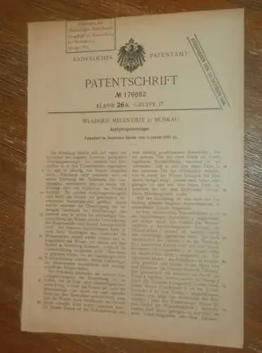 original Patent - Wladimir Melentjeff in Moskau / Russland , 6.01.1905 , Acetylengaserzeuger , Laterne !!!