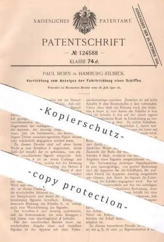 original Patent - Paul Horn , Hamburg / Eilbeck , 1900 , Anzeigen v. Schiff - Fahrtrichtung | Schiffe Signal Dampfschiff