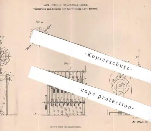 original Patent - Paul Horn , Hamburg / Eilbeck , 1900 , Anzeigen v. Schiff - Fahrtrichtung | Schiffe Signal Dampfschiff