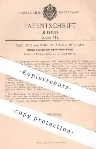 original Patent - Carl Loibl , Josef Schaller , München | 1900 | Hufeisen - Schraubstollen mit elastischer Einlage !!