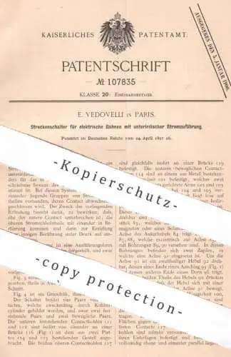 original Patent - E. Vedovelli , Paris , Frankreich | 1897 | Streckenschalter für elektr. Bahn | Straßenbahn , Eisenbahn