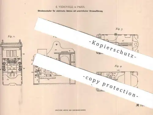 original Patent - E. Vedovelli , Paris , Frankreich | 1897 | Streckenschalter für elektr. Bahn | Straßenbahn , Eisenbahn