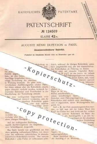 original Patent - Auguste Henri Dupeyron , Paris , Frankreich | 1900 | Zusammenschiebbarer Stativfuß | Stativ | Rohr !!