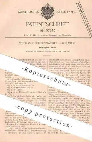 original Patent - Nicolas Flechtenmacher , Bukarest , Rumänien | 1898 | Telegraphen Relais | Telegraphy , Elektromagnet