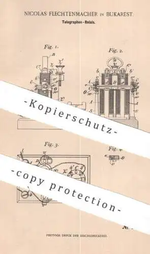 original Patent - Nicolas Flechtenmacher , Bukarest , Rumänien | 1898 | Telegraphen Relais | Telegraphy , Elektromagnet