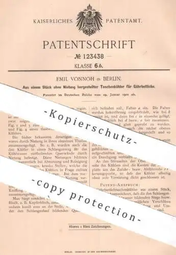 original Patent - Emil Vonnoh , Berlin | 1901 | Taschenkühler für Gährbottich | Bottich , Kühlung , Kühler | Brauerei