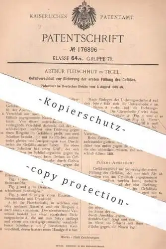 original Patent - Arthur Fleischhut , Berlin / Tegel , 1905 , Gefäßverschluss | Gefäß - Verschluss | Korken , Flaschen !