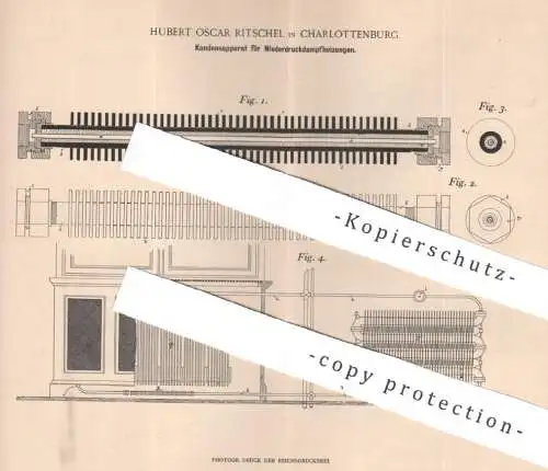 original Patent - Hubert Oscar Ritschel , Berlin / Charlottenburg | 1898 | Kondensapparat für Dampfheizungen | Heizung