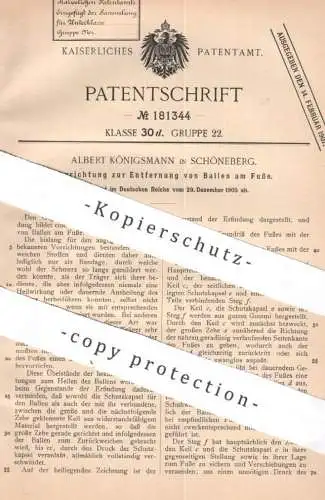 original Patent - Albert Königsmann , Berlin / Schöneberg | 1905 | Fuß - Ballen behandeln | Medizin , Bandage , Pflaster