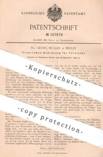 original Patent - Dr. Georg Müller , Berlin , 1898 , Tragriemen für Tornister | Leder , Riemen , Gurt | Ranzen , Tasche