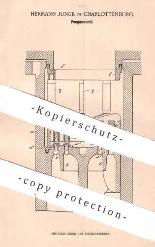 original Patent - Hermann Jungk , Berlin / Charlottenburg , 1898 , Pumpenventil | Pumpe , Pumpen , Ventil , Buffer , Hub