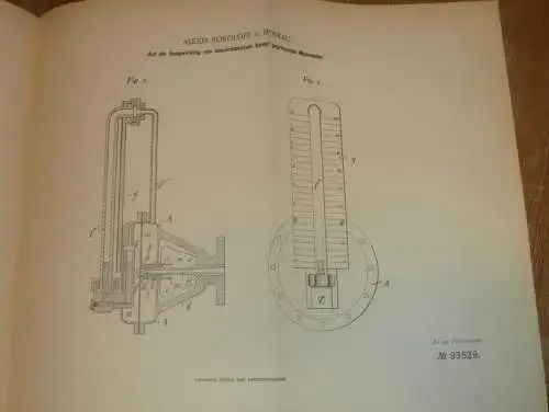 original Patent - Alexis Sokoloff in Moskau / Russland , 21.01.1897 , Manometer für Dampfmaschine !!!