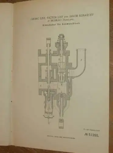 original Patent - Georg List und Jakob Kosakoff in Moskau / Russland , 29.06.1889 , Glühzünder für Gasmotor , Motor !!!