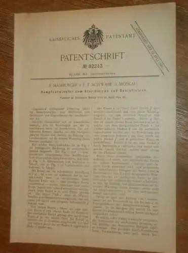 original Patent - A. Hamburger , F. Schwabe in Moskau / Russland , 25.04.1894 , Dampfentwickler , Desinfektion !!