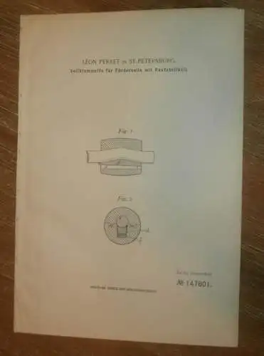 original Patent - Léon Perret in St. Petersburg / Russland , 21.03.1902 , Seil-Klemmuffe ,Seil !!!