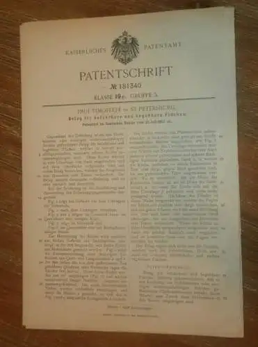 original Patent - Paul Timofeeff in St. Petersburg / Russland , 21.07.1903 , Fahrbahn-Belag , Strassenbau !!!