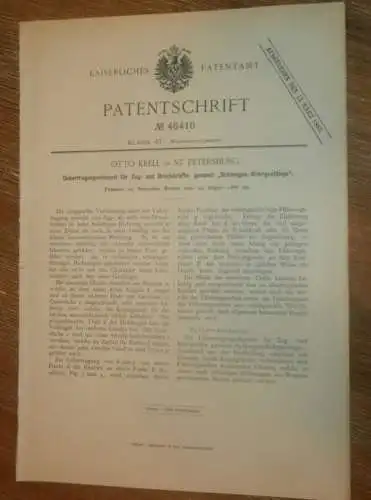 original Patent - Otto Krell in St. Petersburg / Russland , 24.08.1888 , Schlangen-Rohrgestänge , Maschinenbau !!