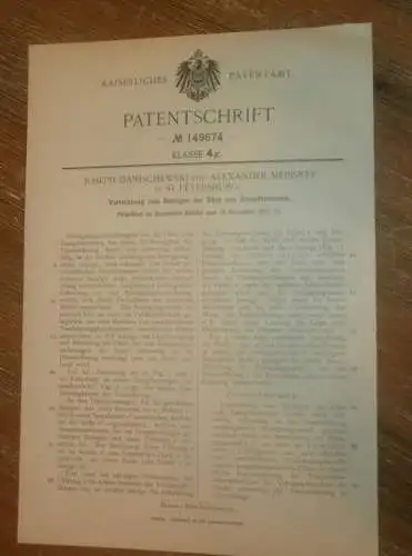 original Patent - Joseph Danischewski und Alexander Meissner in St. Petersburg / Russland , 15.11.1902 , Dampfbrenner !!