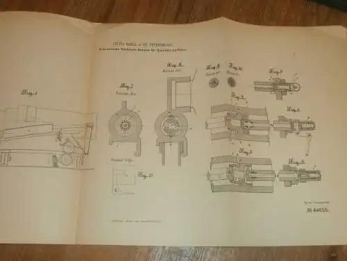 original Patent - Otto Krell in St. Petersburg / Russland , 9.11.1887 , Bremse für Geschütz , Kanone !!