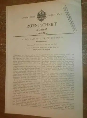 original Patent - Hugo Caesar in St. Petersburg / Russland , 30.07.1899 , Heizkörper , Heizungsbau , Heizung !!