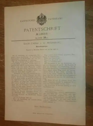 original Patent - Hugo Caesar in St. Petersburg / Russland , 29.07.1898 , Heizkörper , Heizungsbau , Heizung !!