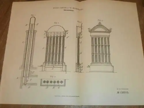 original Patent - Hugo Caesar in St. Petersburg / Russland , 29.07.1898 , Heizkörper , Heizungsbau , Heizung !!