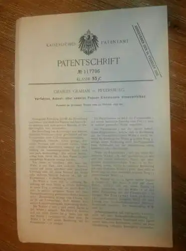 original Patent - Charles Graham in St. Petersburg / Russland , 13.10.1899 , Apparat für Asbest und Pappe !!