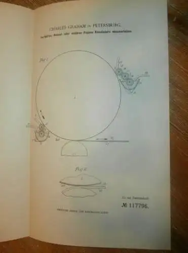 original Patent - Charles Graham in St. Petersburg / Russland , 13.10.1899 , Apparat für Asbest und Pappe !!