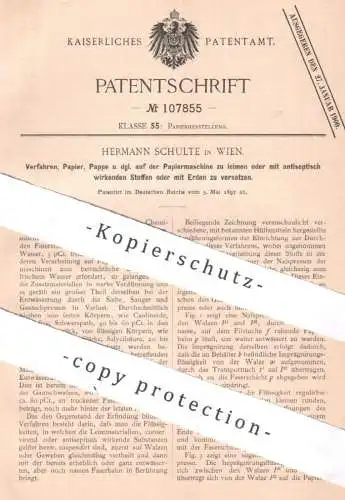 original Patent - Hermann Schulte , Wien , Österreich | 1897 | Papier , Pappe auf Papiermaschine leimen | Leim , Karton