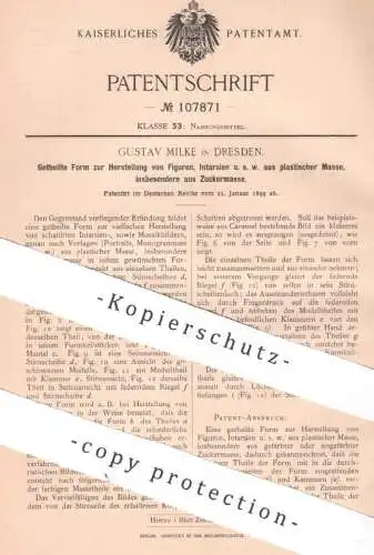 original Patent - Gustav Milke , Dresden , 1899 , Form für Figuren , Intarsien , Plastik , Zuckermasse , Mosaik | Formen