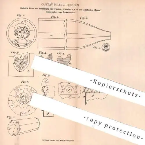 original Patent - Gustav Milke , Dresden , 1899 , Form für Figuren , Intarsien , Plastik , Zuckermasse , Mosaik | Formen