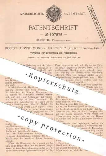 original Patent - Robert Ludwig Mond , Regents Park London England | 1898 | Erwärmung v. Flüssigkeit | Metall Legierung