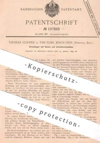 original Patent - Thomas Cooper , The Elms , Kings Linn , Norfolk , England , 1899 , Drucklager | Maschinen Lager Walzen