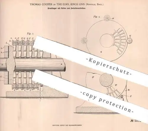 original Patent - Thomas Cooper , The Elms , Kings Linn , Norfolk , England , 1899 , Drucklager | Maschinen Lager Walzen