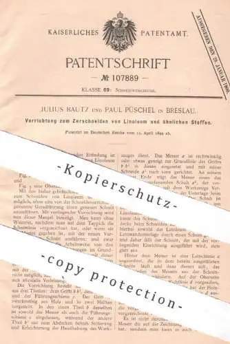 original Patent - Julius Bautz , Paul Püschel , Breslau , 1899 , Zerschneiden von Linoleum | Schneiden , Klinge , Messe