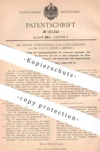 original Patent - Deutsche Continental Gas Ges. | Dr. Julius Bueb , Dessau , 1905 , Beheizung f. Gaserzeugungsofen | Gas