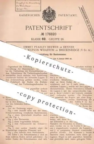 original Patent - Emmet Pearley Brewer , Denver | Woodruff Watson Wharton Breckenridge USA 1905 , Rasiermesser | Klinge